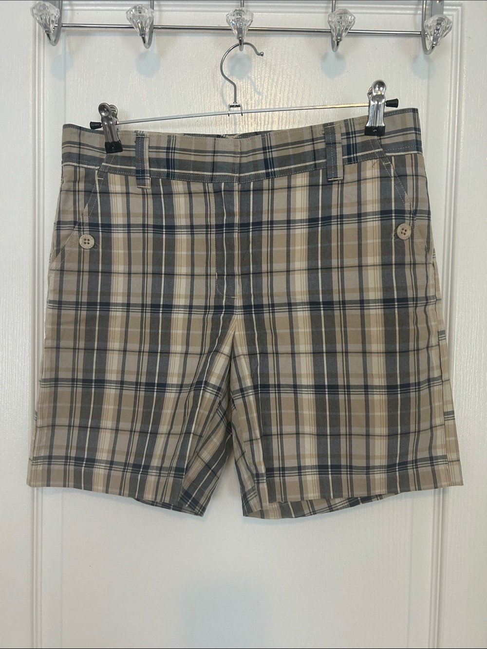 Nautica Tan and Navy Plaid Women’s Bermuda Shorts